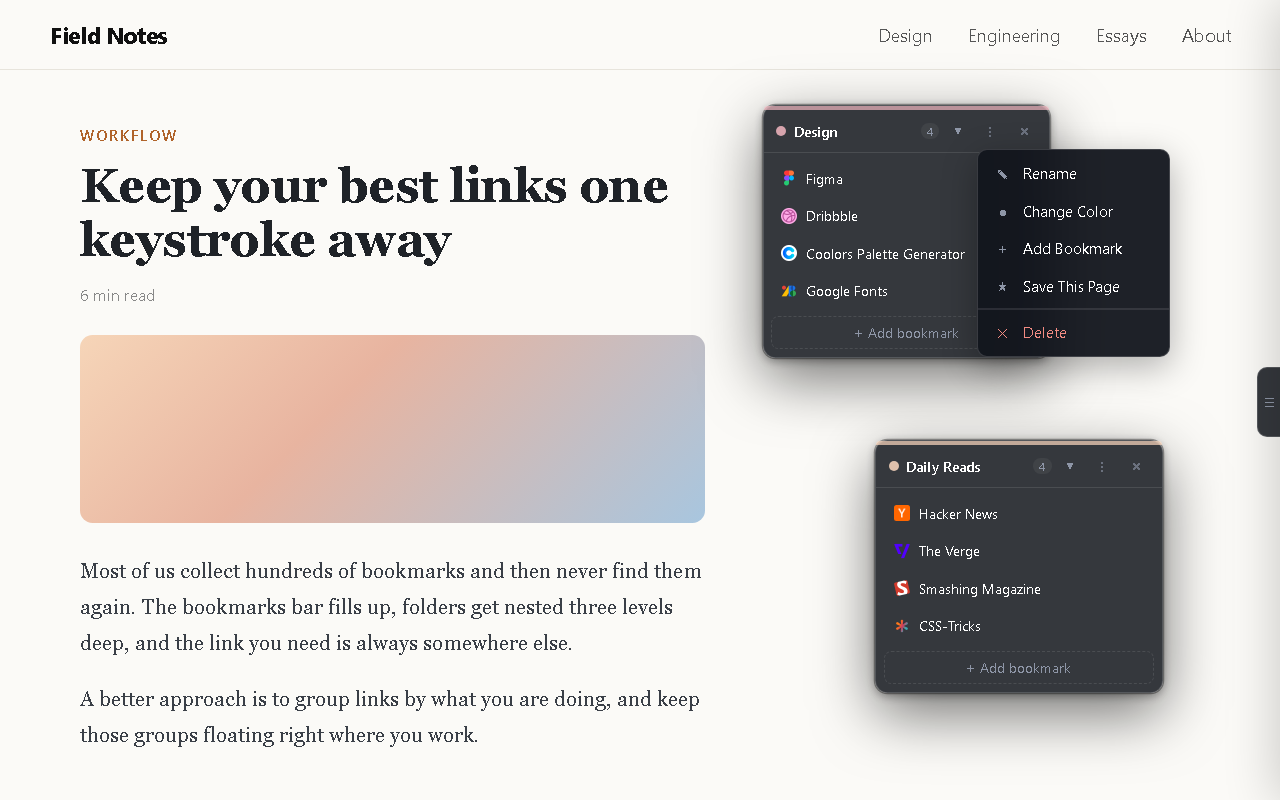 Panel menu on a regular website